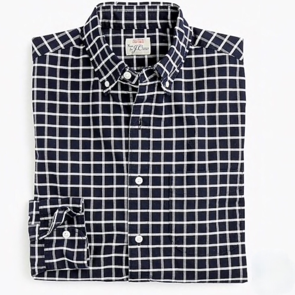 J.Crew Slim Cut Black White Checkered Oxford Button Down Shirt
